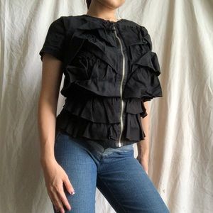 Black Romeo and Juliet Couture ruffled zip up Top